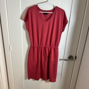 32 Degrees Womens V Neck Drawstring Waist T Shirt Dress Coral Red Size S